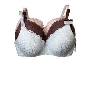 Rene Rofe Women’s 3-Pack Soft Comfort Lace Wire Free Bras Size 36D Multi Color